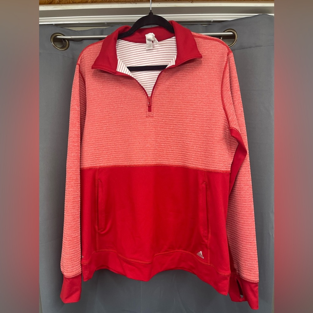 Red adidas half striped sweater
